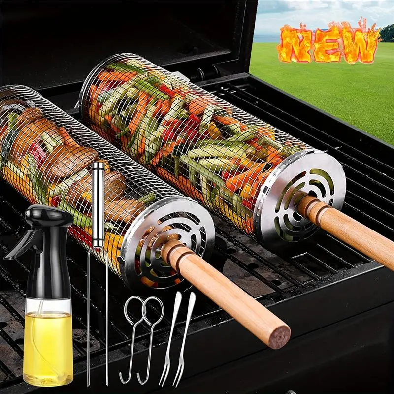 Stainless Steel BBQ Cage Grill Cage for Easy Cooking Outdoor Grilling Camping Grill Accessories Tool Gifts for Men Dad Boyfriend Fathers Day Halloween Christmas Wedding Birthday Party Supplies Beech Vacation Essential
