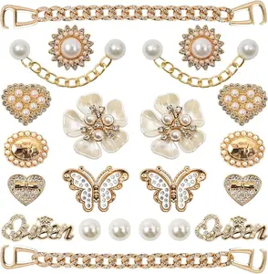 Charm Set Make Your Outfit Pop, Pearl Flower Butterfly Clog Accessories, Sparkly Rhinestone Chain Charms, Cute DIY Sandal Decoration, Perfect Gift Idea,Stylish Gift for Party and Birthday