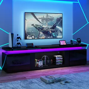 71Inch/83Inch/91Inch LED TV Stand for 80/95/100Inch TV, Modern TV Stand with Power Outlet, High Gloss TV Console Entertainment Center with Storage for Living Room (Black/White)