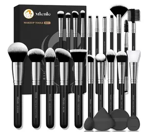 Makeup Brushes Set, Mlemle Professional 25 Pcs Makeup Kit, Include Foundation Powder Blush Concealers Eye shadows 21 Pcs Makeup Brushes and 2 Powder Puff, 2 Makeup Sponge(B01-Black)