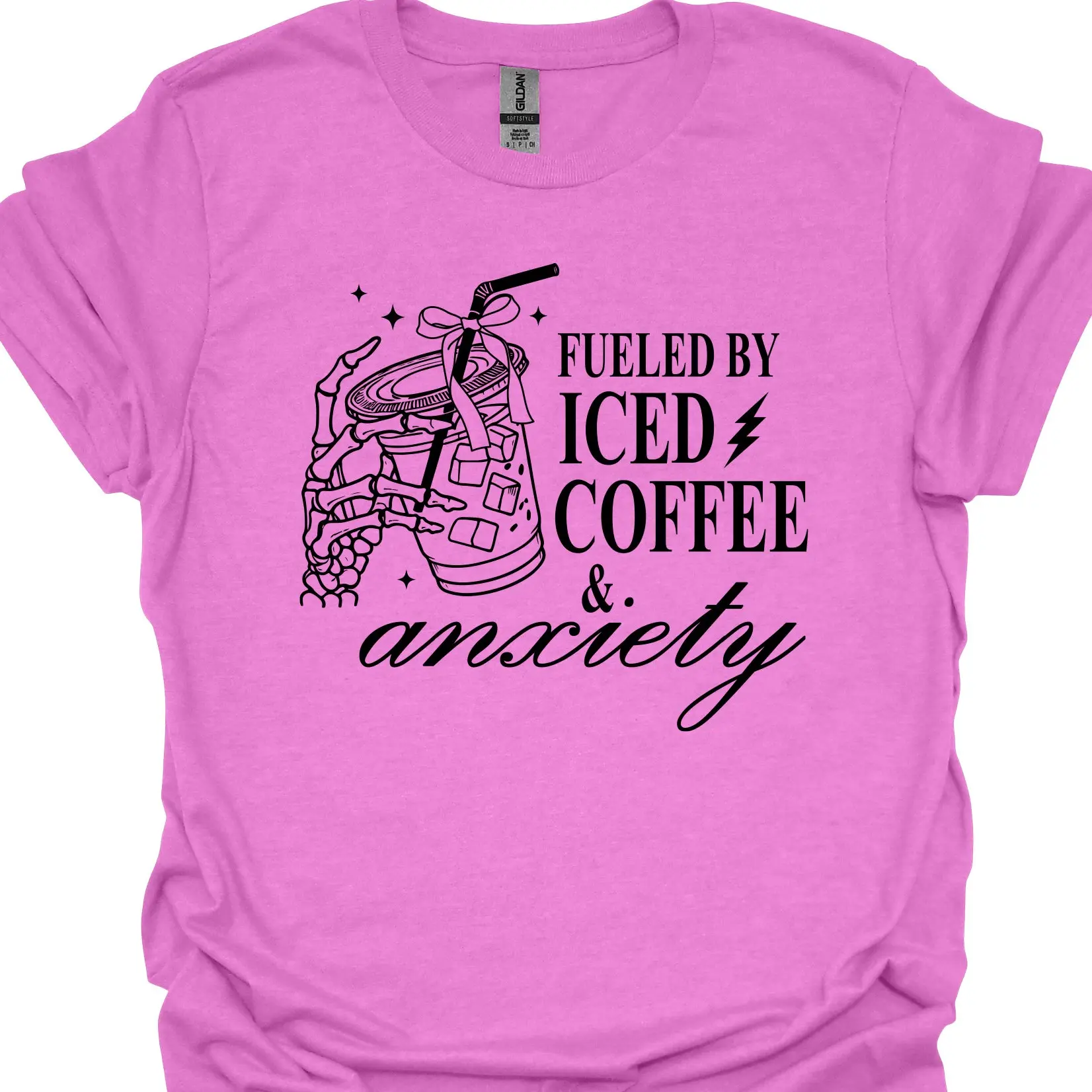 Fueled By Iced Coffee and Anxiety Graphic Tshirt, Funny Anxiety Graphic Tee Unisex Apparel, Relaxed Fit, Soft Print
