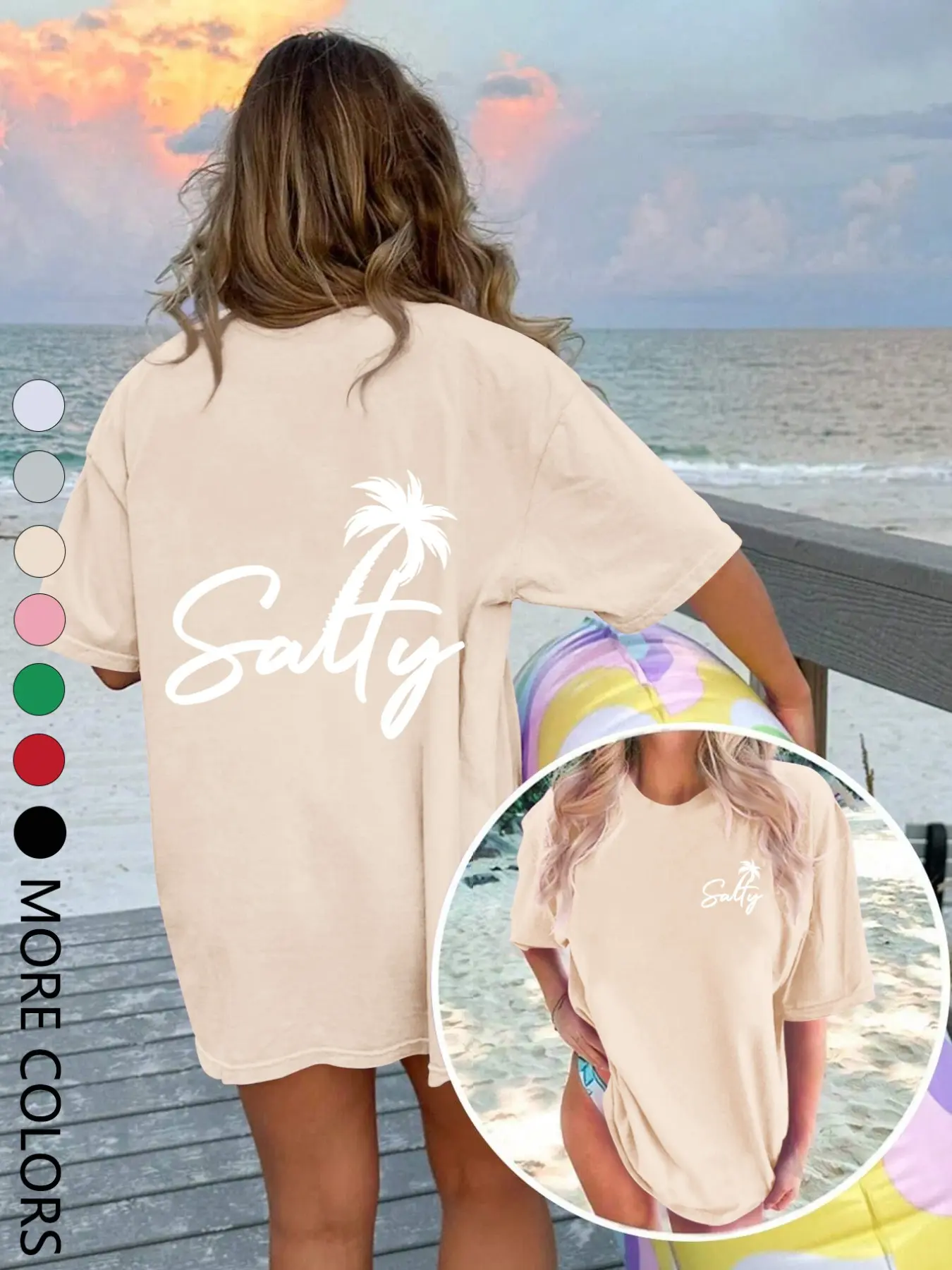 Women's Summer Short Sleeve Geometric Print Loose Fit Casual Top, Cool Round Neck Tee for Beachwear, Multiple Colors Available, Womenswear