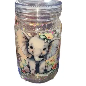 20oz Elephant Glitter Snowglobe Mug with Adorable Elephant Design and Sparkling Glitter Finish