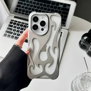 Fin 3D Flame Pattern Hollow Slim Phone Case For iPhone 16 17 Air 15 14 13 12 11 Pro Max Plus Protective Heat Dissipation Cover Funda