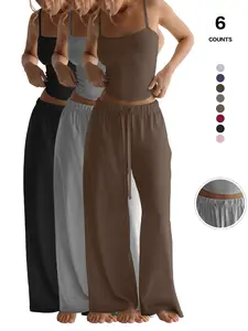 Effortless Sexy 2 Piece Cami Set, Spaghetti Strap Crop Top & Wide Leg Pants, Soft Girl Aesthetic, Casual Fitted, Chic, All Seasons