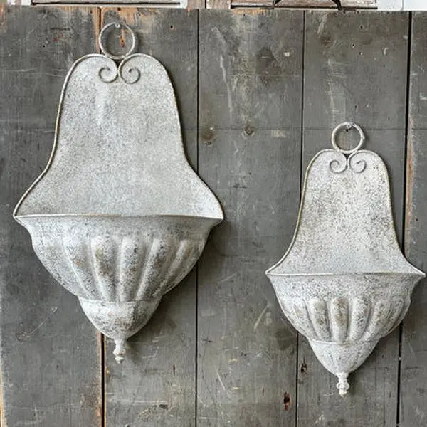 Kismet Wall Pocket Set, Distressed Metal Wall Planters, Farmhouse Wall Decor, Hanging Floral Pocket Set