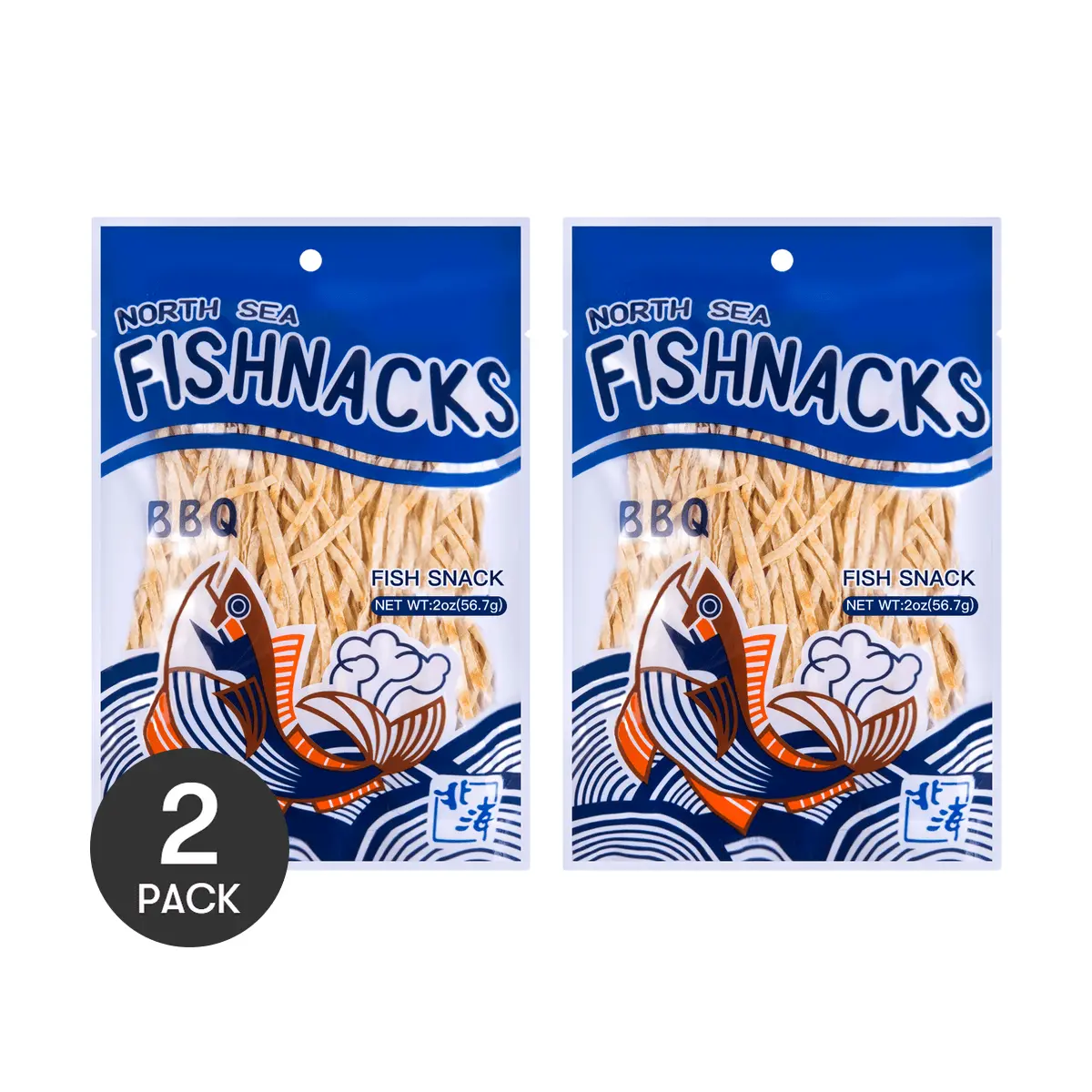 NORTH SEA Taiwan Grilled Cod Fish Strips - 2 Pack, 56.7g Each - Delicious BBQ Flavor
