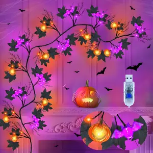 Halloween Pumpkin Bat Branch Vine Light, Indoor Wall Decor Lamp, Party Atmosphere Lighting, Halloween Wreath, Home Decoration, 1pc