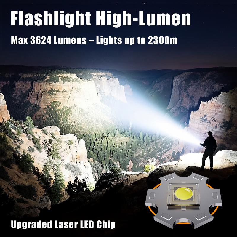 SKYFIRE 3624 lumens, 16000mAh large capacity rechargeable high-brightness 1209 ultra flashlight with shoulder straps, waterproof LED tactical flashlight, suitable for camping, outdoor activities and emergency situations.