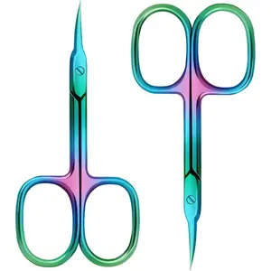 Nail Cuticle Scissors 2Pcs small scissors Stainless Steel Cuticle skin tag scissors Extra Fine Curved Color Manicure Scissors Nail Scissors Suitable for Eyebrows Eyelashes And Nail Trimming