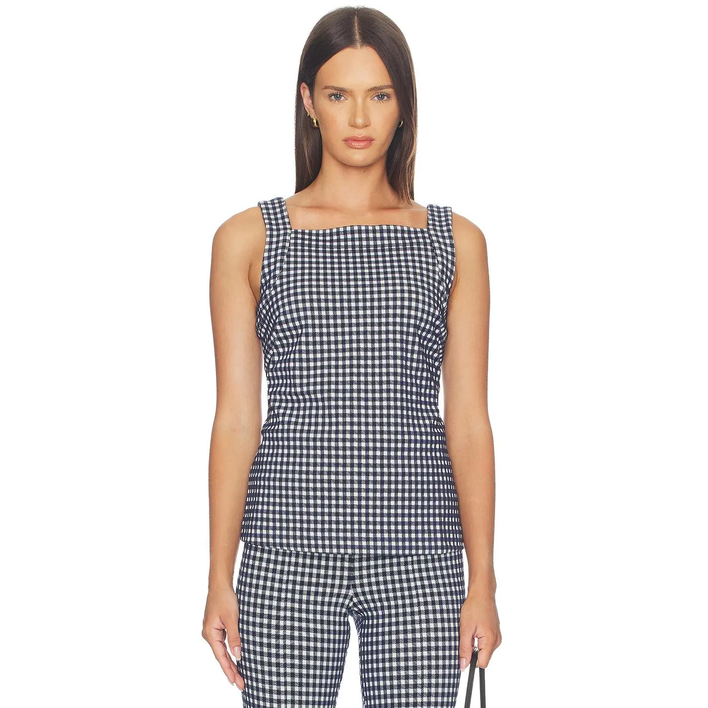 SPANX Ponte High Neck Tank Top in Timeless Navy Gingham