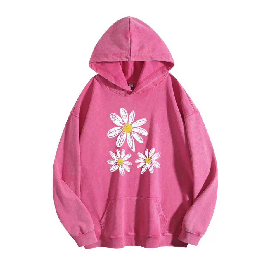 Harleyland Women's Vintage Distressed Daisy Floral Print Acid Wash Hoodie Essential For Flower Lovers Vintage Graphic 2026 Sweatshirt Oversized Loose Fit Winter Warm Streetwear Casual Tunic