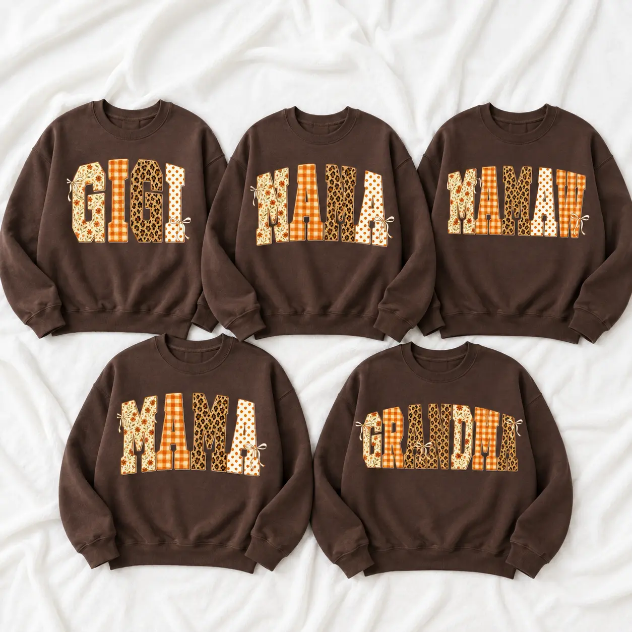Custom Gigi Nana Mamaw Mama Grandma Sweatshirt, Personalized Fall Family Shirt, Floral Gingham Leopard Crewneck, Gift for Mom Nana Gigi Grandma, Autumn Matching Pullover, Thanksgiving Shirt -DarkFlex