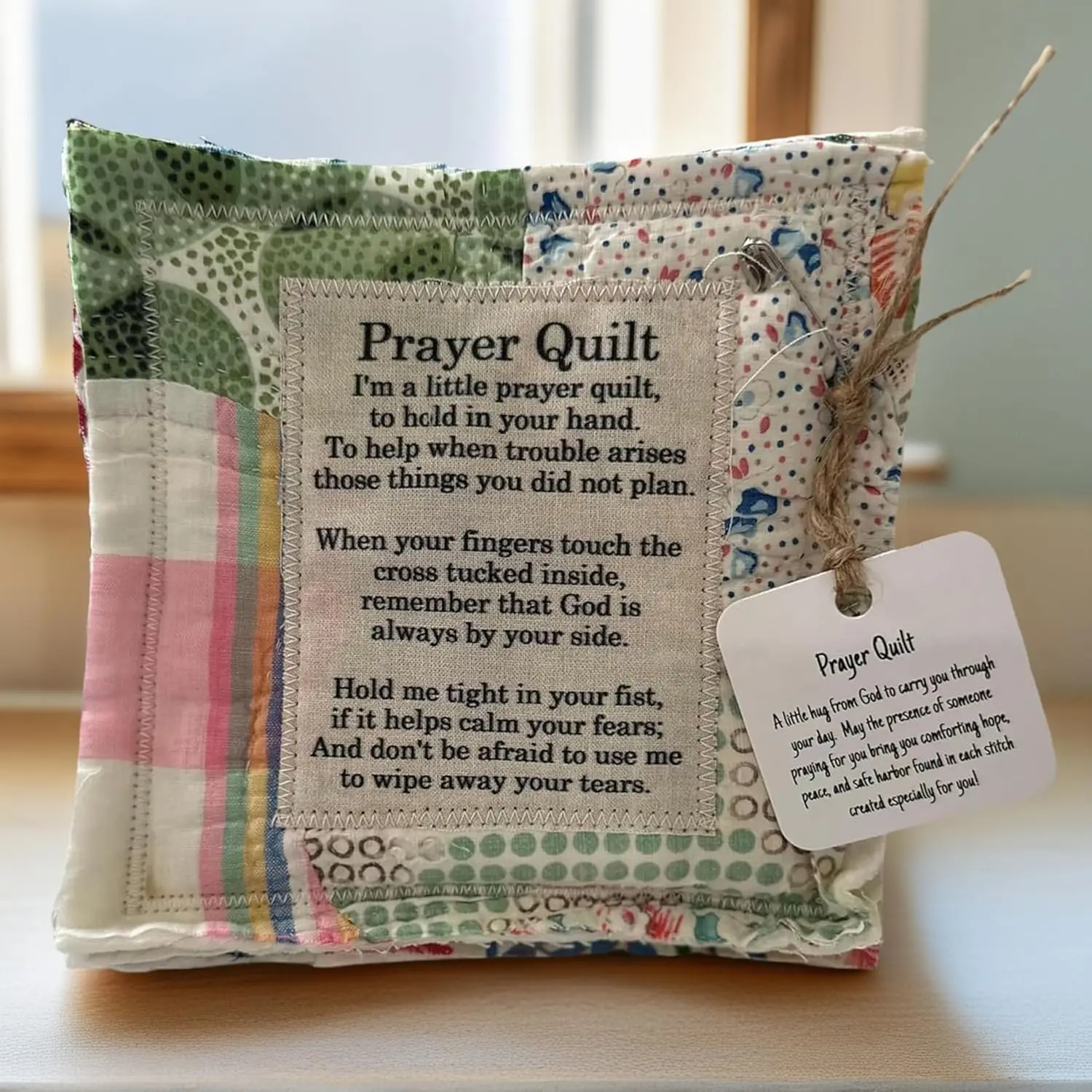 Pocket Prayer Quilt with Cross Inside, Mini Scripture Quilt, Christian Sympathy