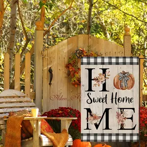 Autumn Garden Flag Double-Sided, Pumpkin Patch Outdoor Decoration, Thanksgiving Seasonal Farmhouse Holiday Gift, 12x18 Inch Linen Cloth