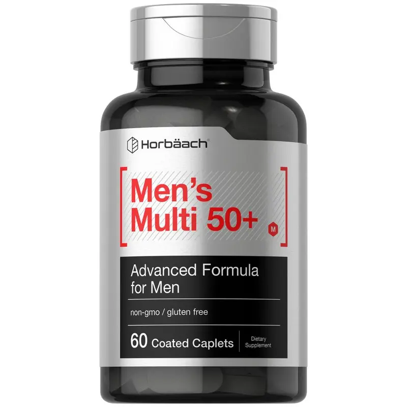 Horbäach Mens Multivitamins 50 Plus | 60 Caplets | with Calcium, Magnesium, Vitamin A, B, C, D & E | 50+ Advanced Formula | Non-GMO & Gluten Free Supplement