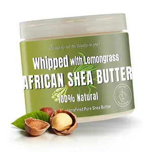 RA COSMETICS Whipped Shea Butter Lemongrass | 100% Pure and Natural African Shea Butter for Men & Women - Ultimate Handcrafted Moisturizer with Essential Vitamins for Radiant Skin & Luscious Hair