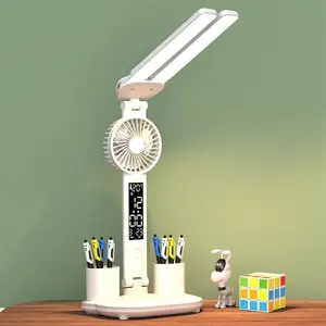 Portable Desktop Fan with Storage Rack, USB Rechargeable Fan Lamp with Touch Control, Adjustable Fan Light for Home Office Dormitory