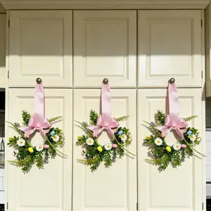 Easter Decorative Wreath Set, Candle Ring Front Door Wreath, Synthetic Flower Wreath for Easter Christmas Halloween Home Decoration, Artificial Flower Wreath, Mixed Floral Wreath