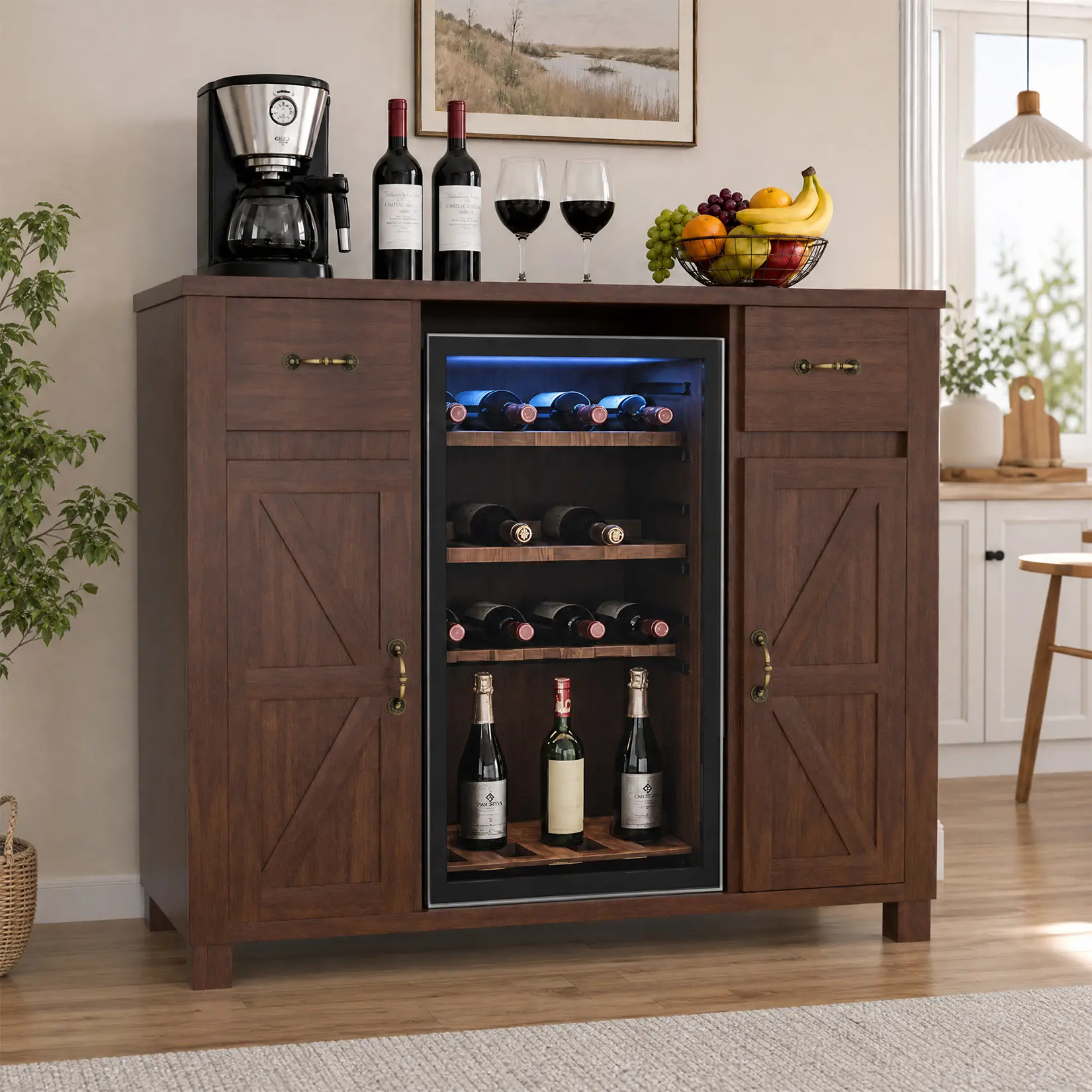Dragosum Coffee Bar Cabinet with Mini Fridge Space, Wine Bar Cabinet with Wine Storage,Pull Out Drawer & Storage Cabinets Buffet Sideboard Table for Home, Kitchen, Dining Room