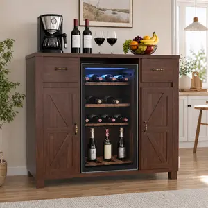 Dragosum Coffee Bar Cabinet with Mini Fridge Space, Wine Bar Cabinet with Wine Storage,Pull Out Drawer & Storage Cabinets Buffet Sideboard Table for Home, Kitchen, Dining Room