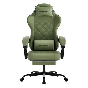 Solid-Color Minimalist Gaming Chair  Reclining with Footrest  Ergonomic Spine-Supporting Office Chair  Breathable, Durable Leather  Weight Capacity: 300 lbs  Wide, Padded Seat with Coordinated Armrests  Ideal for Home Office, Gaming, and Live Streaming