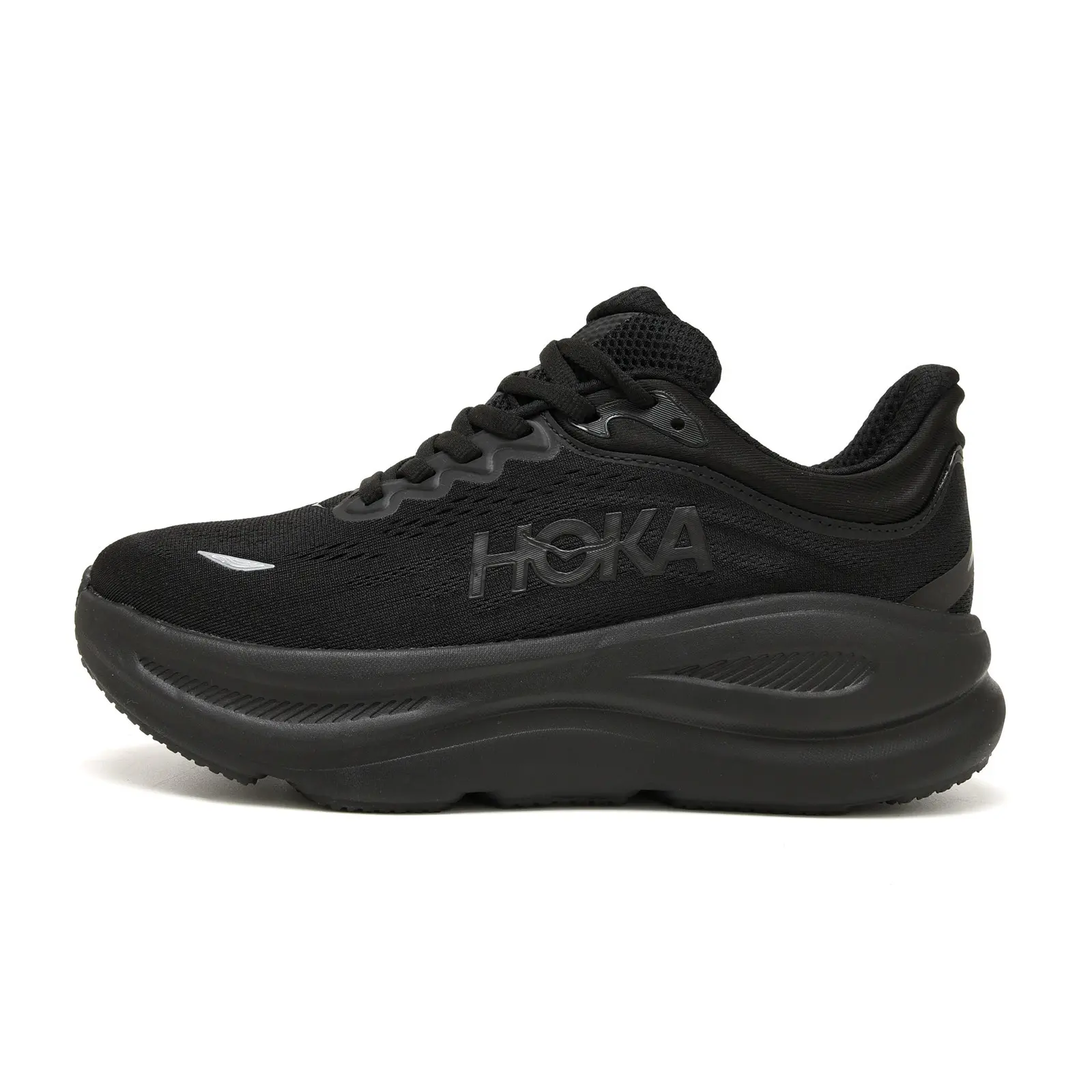 Chunky Cushion Road Running Sneakers, All Black Mesh Upper, Thick Soft Sole, Fashion Casual Jogging Footwear