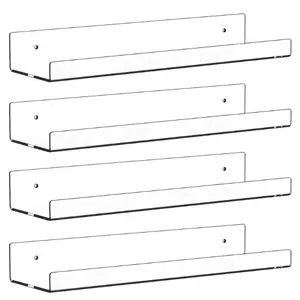 4 Pack Clear Acrylic Shelves for Wall with Adhesive,15 Inch No Drill Floating Shelves for Bathroom,Bedroom,Renter Friendly,Kids Room Bookshelf,Wall Display Shelf for Lego,Funko Pop,Figurine,Perfume