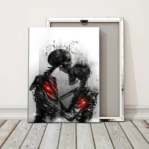 1 Count Wooden Framed Romantic Hugging Couple Skull Wall Art, Skull Love Decor, Romantic Skeleton Canvas Posters, Gothic Wall Decor, Couple Wall Art, Ready To Hang, Gift Idea, Couple Canvas Painting