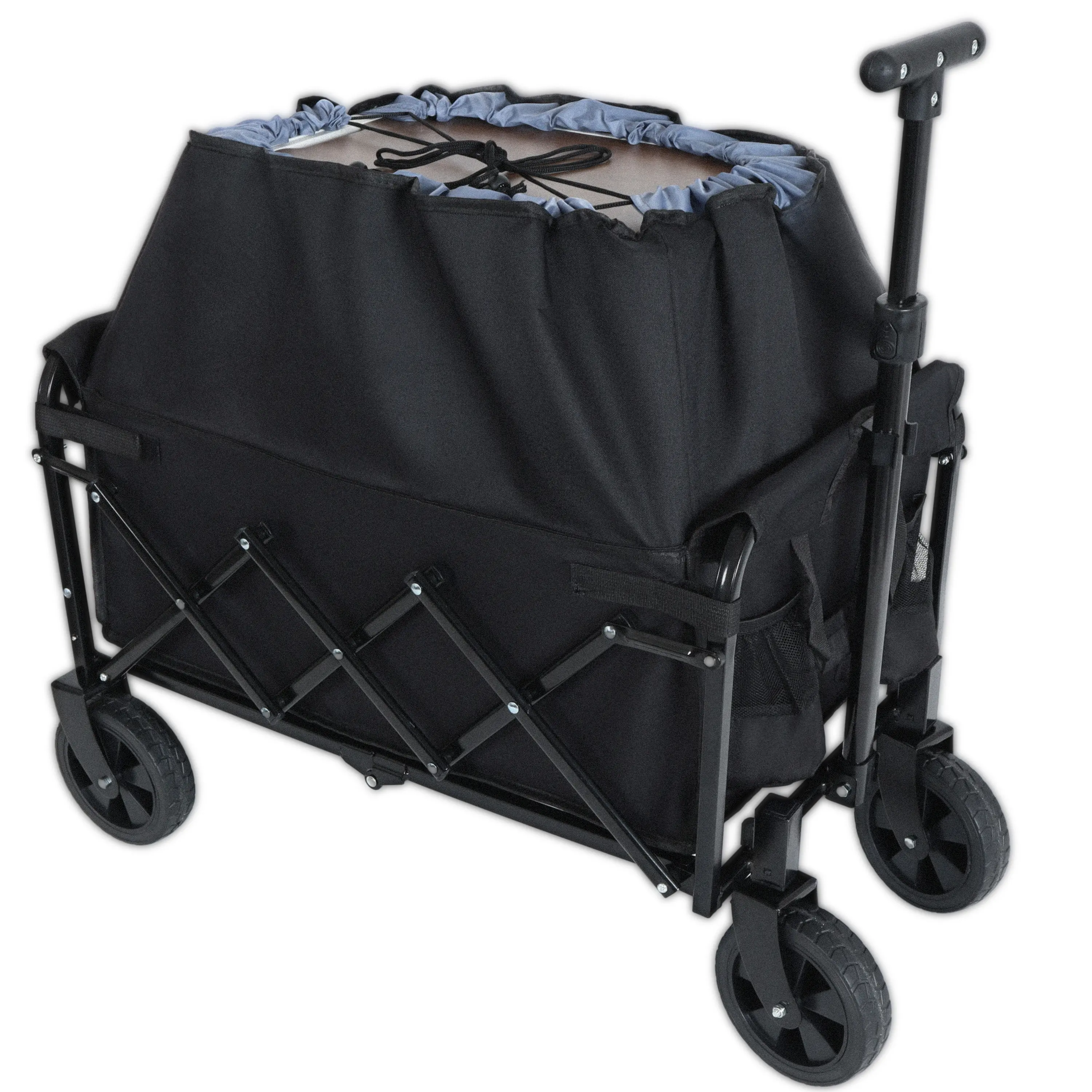 Collapsible Portable Utility Shopping Cart - Double Level Foldable Expandable Synthetic Multi-Purpose Unit with 100% Extra Space, 225 lbs Max Capacity, Rolling Cart Organization for Camping, Shopping, Shopping Carts