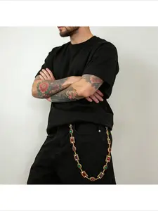 Multicolor Gemstone Gold Chain Belt | Vintage Ornate Crystal Waist Chain for Men & Women | Statement Streetwear Body Jewelry for Jeans, Pants & Festival Outfits