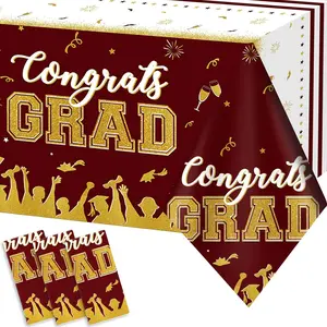 Set of 3 Graduation Tablecloths Class of 2026 Congrats Grad Maroon Graduation Party Tablecover Decorations Party Supplies Large Size Plastic 54"x108"(Maroon & Gold)