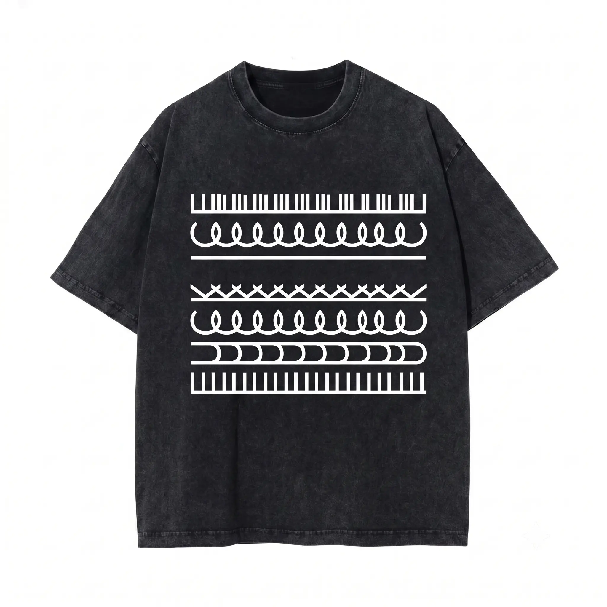 Men's Oversized Vintage Washed Black Rainbow Macrame Boho Graphic T-Shirt - Casual Streetwear Classic Short-Sleeve Top with Pastel Pride Aesthetic