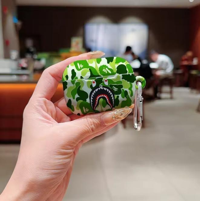 Trendy "Shark Mouth" Camo Streetwear AirPods Case | Glossy Hypebeast Ape Style | Shockproof Hard Cover for AirPods 1/2/3/4 & Pro