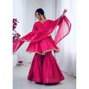 Mal Chanderi Mirror Work Sharara Set