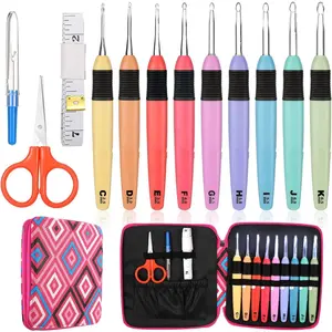 13 count Light up Crochet Hook Set with Case LED Crochet Hooks Complete Set Comfortable Smooth Craft Yarn Knitting  with Tape Measure, , Seam Ripper for Knitting, 2.5 mm-6.5 mm