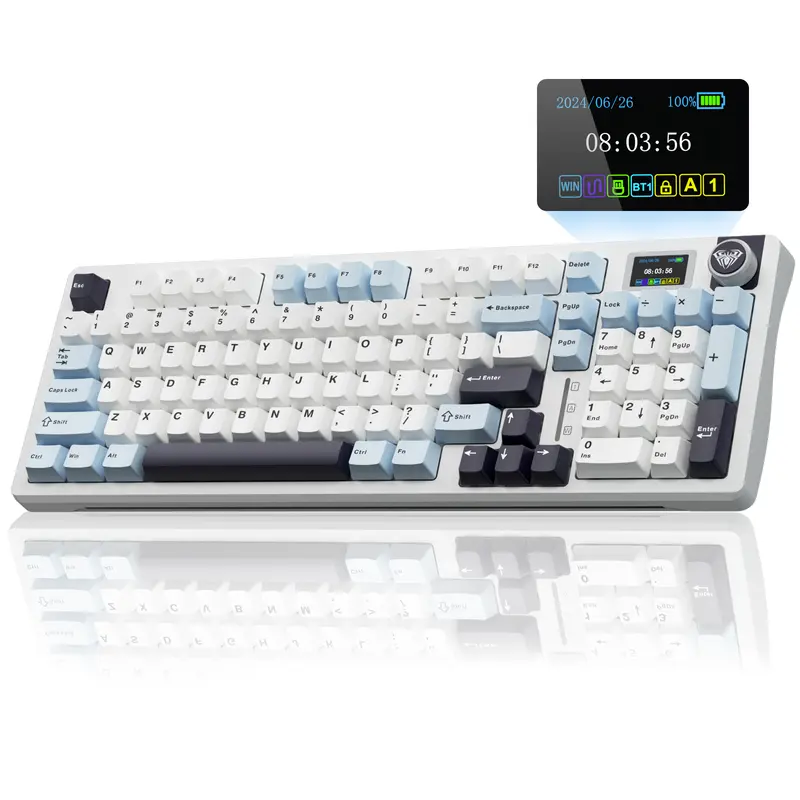 AULA S98 Pro Creamy QWERTY Lighted Mechanical Keyboard - Hot Swappable Pre-lubed Linear Switches, Gasket Structure, LCD Screen & Knob, Tri-Mode BT5.0/USB-C Wired/2.4GHz, LED Backlit, Wireless Gaming Keyboard, Gamer Gift Idea, Led Backlit Keyboard