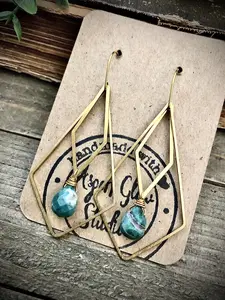 Gold Brass Geometric Jasper Earrings