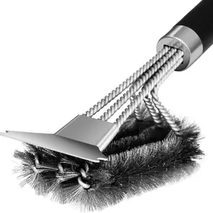 18'' BBQ Grill Cleaning Brush Scraper, 3 in 1 Barbecue Woven Wire Brush, Stainless Grill Grate Cleaner for Weber Gas, Charcoal, Electrical, Infrared