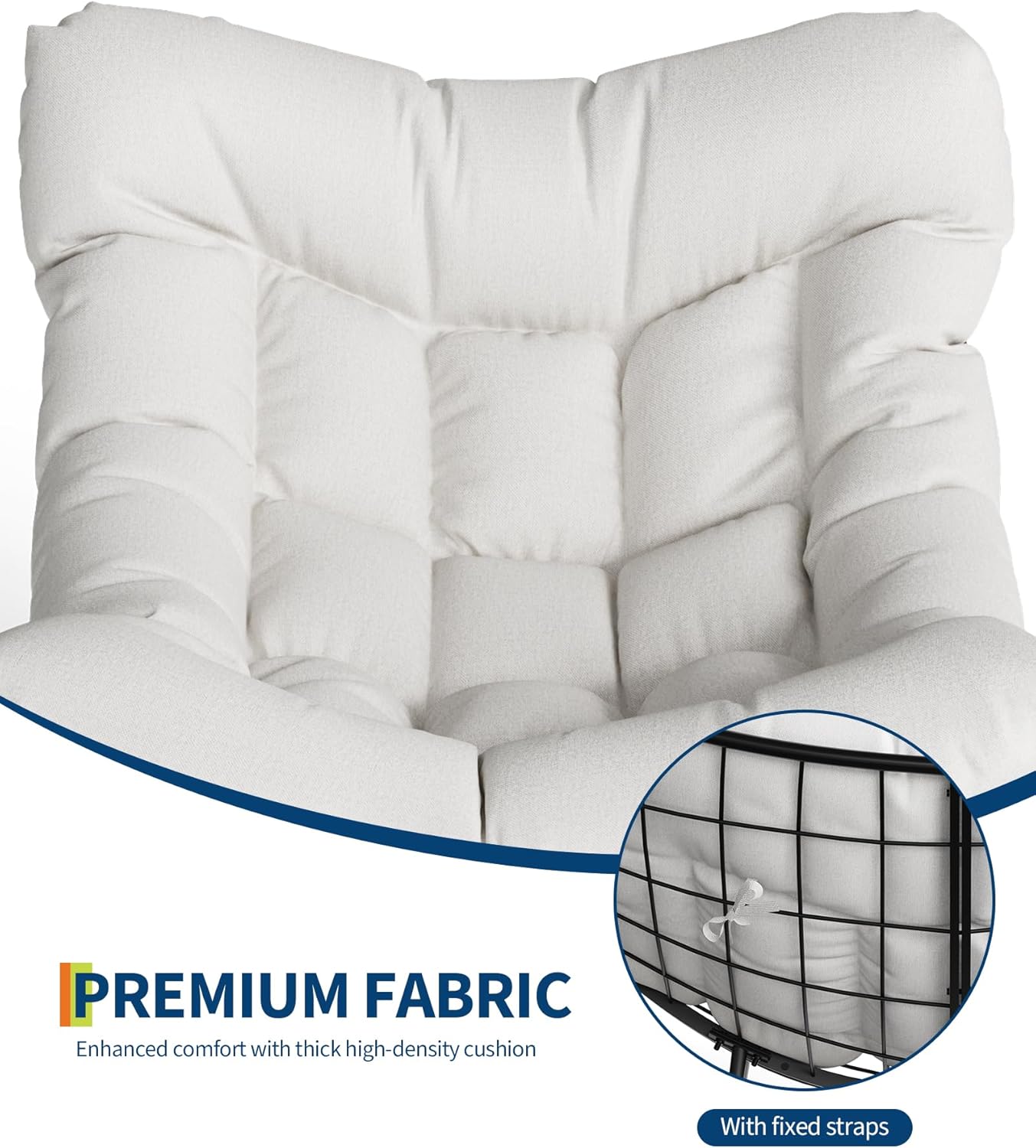 Outdoor Oversized Papasan Rocking Chair with Footrest, Patio Lounge Chair with Ottoman and Sturdy Metal Frame, Patio Rattan Egg Rocker for Balcony Backyard Porch Bedroom