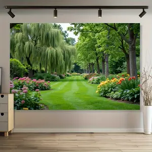 Large Wall Mural Hanging Garden Walls, Vibrant Polyester Material, Rich Leaves and Colorful Flowers, Perfect for Weddings Birthdays Photos