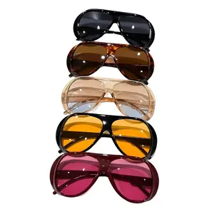 5Pcs Oversized Flat Top Aviator Sunglasses Set, 70s Retro Shield Shades Bundle,summerwins