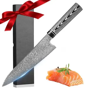 Japanese Style Damascus Chef Knife, 1 Count Professional Kitchen Knife, High Carbon Stainless Steel Super Sharp Knife