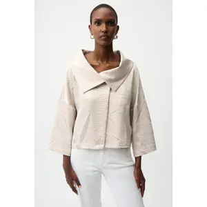 Pleated Satin Boxy Jacket With Overlay Collar