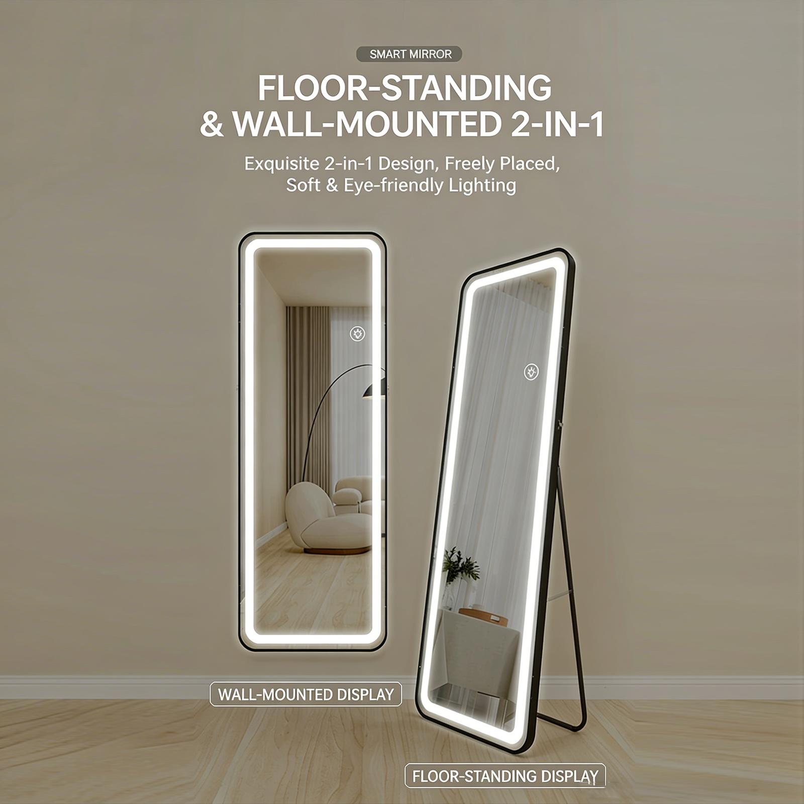 Rectangle LED Full Length Mirror, Vintage Framed Lighted Wall Mirror, Touch Control Warm White Light, Shatterproof HD Mirror, Classic Decor for Bedroom, Entryway