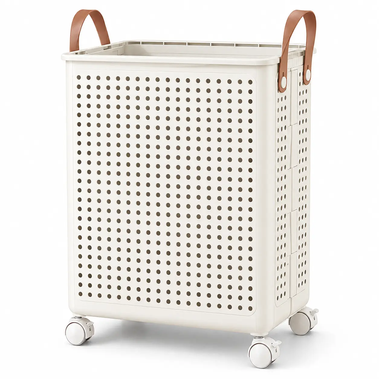 Foldable Laundry Basket with Wheels, Large Capacity Rolling Laundry Hamper with Handles, Collapsible Ventilated Clothes Basket for Bedroom, Bathroom, Dorm & Small Spaces