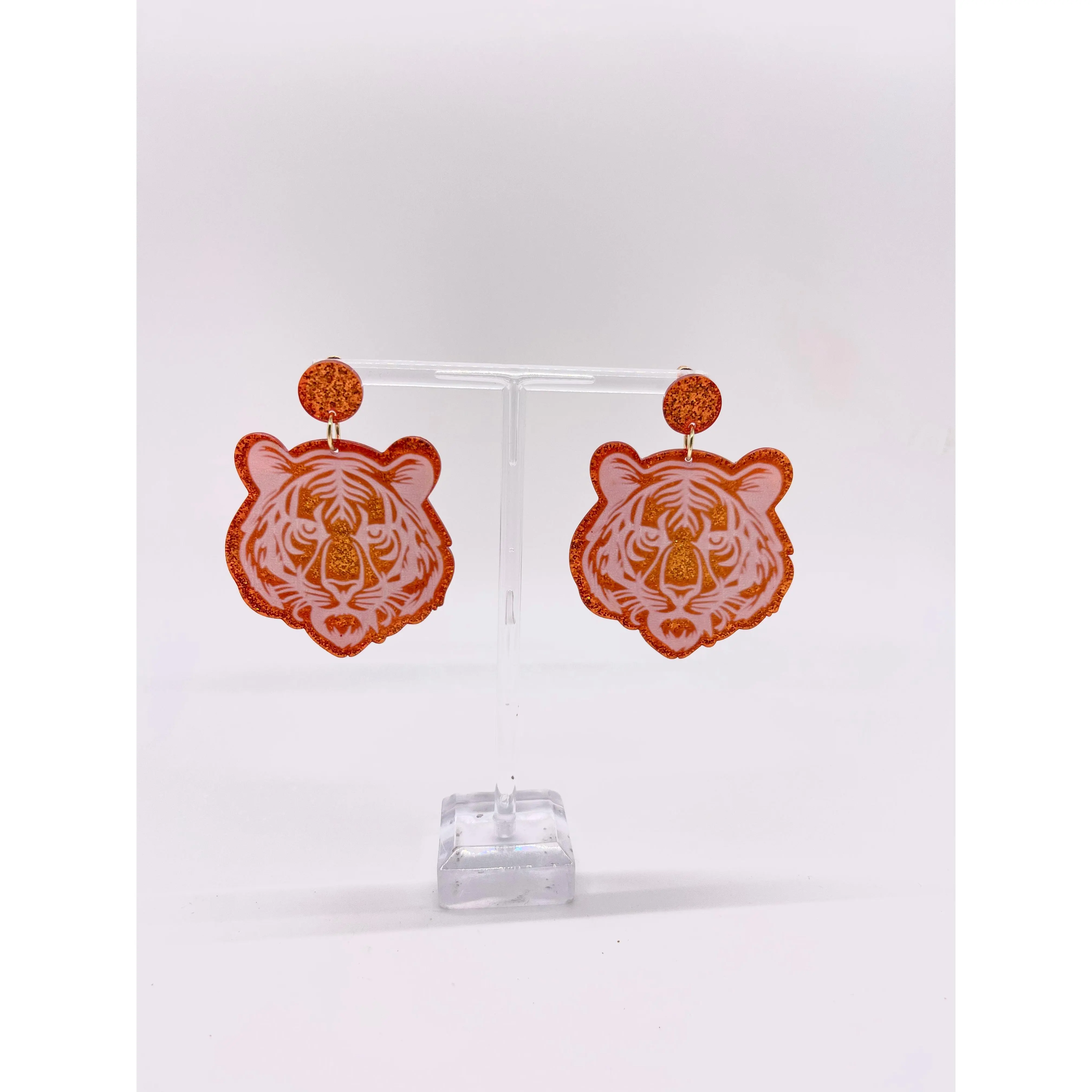 Orange Glitter Tiger Earrings