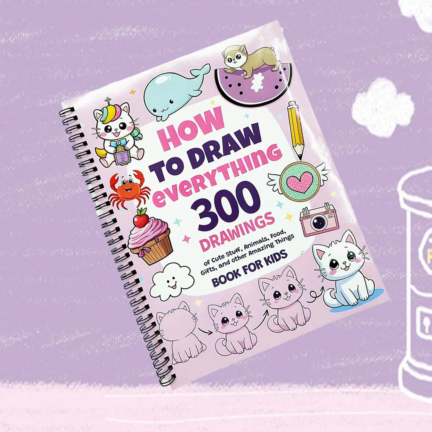 Painting Tutorial Book for Beginners, 300 Cute Animal Food Gift Patterns, Step-By-Step Hand-Painted Guide, High-Quality Painting Tools Included