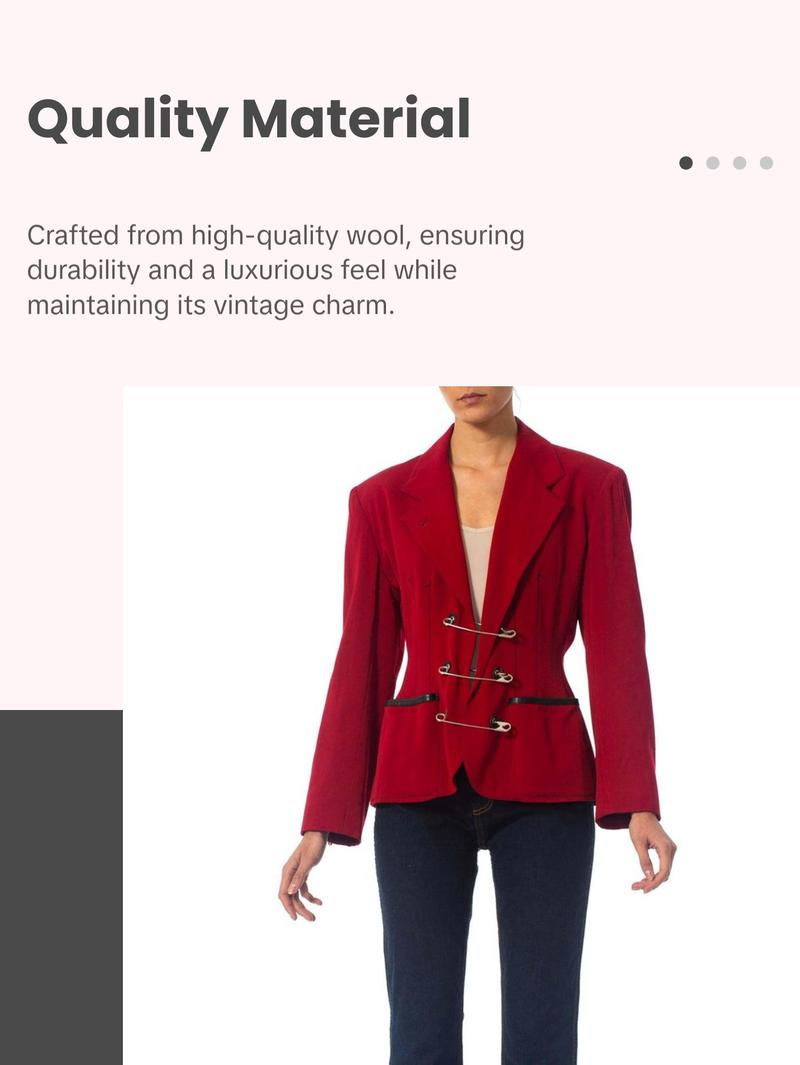 1980S JEAN PAUL GAULTIER Red Wool Very Rare Jacket With Leather And Oversized Safety Pin Details