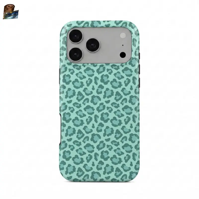 Preppy Teal Cheetah Print Phone Case, Cute Animal Pattern Cover, Pastel Aesthetic Protective Cover, Cover for Iphone 17 Promax, 17 Pro